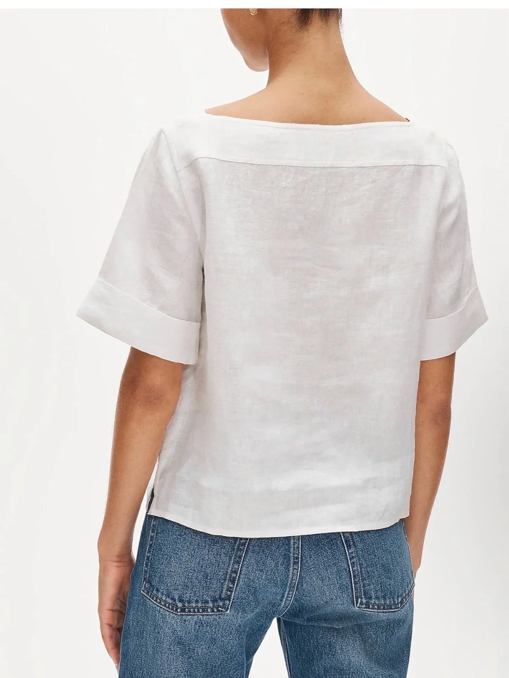 J.Crew Boatneck Linen Tee Short Sleeve Pullover Pocket Top White CT106 NEW $98